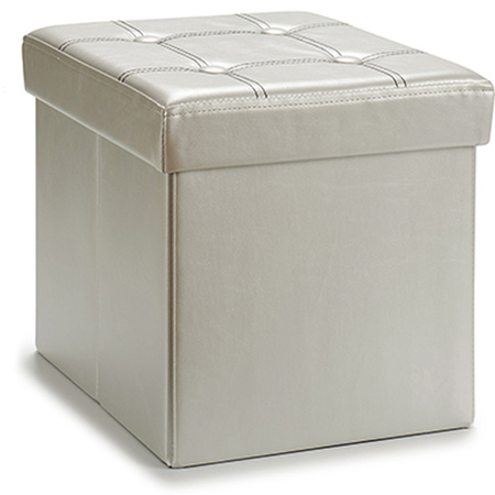 Poef Square BOX - hocker - opbergbox - zilvergrijs - polyester/mdf - 31 x 31 cm - opvouwbaar