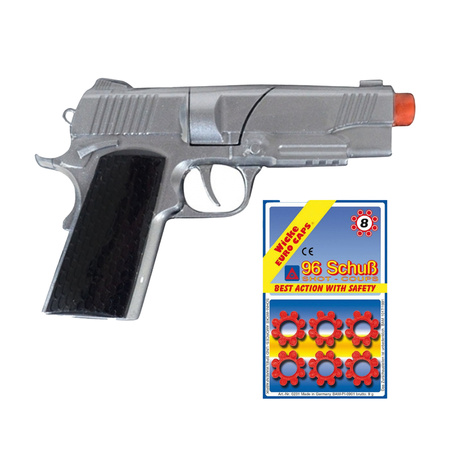 Politie speelgoed revolver/pistool - metaal - 8 schots plaffertjes - 96 shots in de set