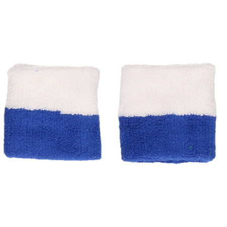 Pols zweetbandjes blauw/wit - voor volwassenen - 2x stuks