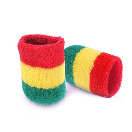 Pols zweetbandjes rood/geel/groen - voor volwassenen - 2x stuks