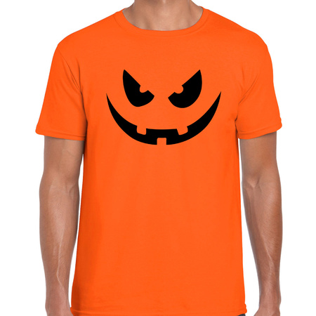 Pompoen gezicht halloween verkleed t-shirt oranje voor heren