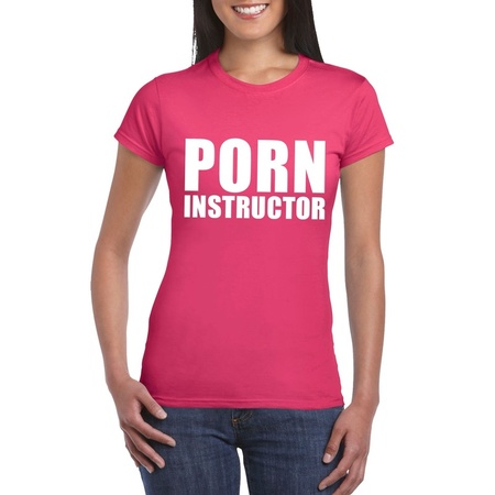 Porn instructor tekst t-shirt roze dames