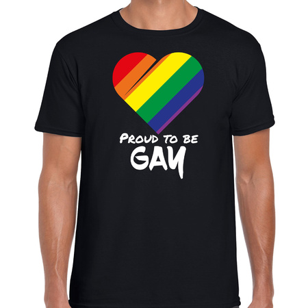 Proud to be gay pride vlag hartje / LHBT t-shirt zwart voor heren
