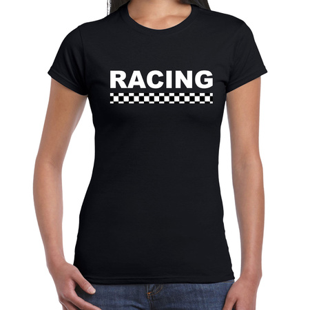 Racing coureur supporter / finish vlag t-shirt zwart voor dames