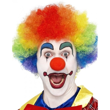 Clown verkleed set gekleurde pruik met bolhoed blauw