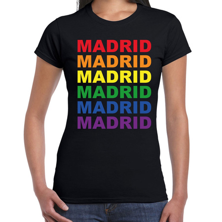 Regenboog Madrid gay pride zwart t-shirt voor dames