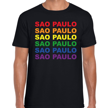 Regenboog Sao Paulo gay pride zwart t-shirt voor heren