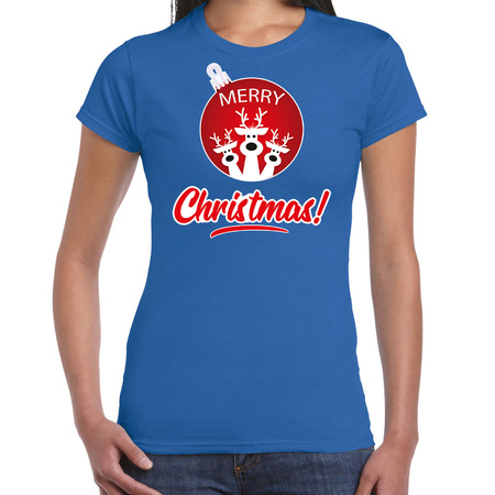 Reindeer Christmas ball shirt / Christmas t-shirt Merry Christmas blue for women