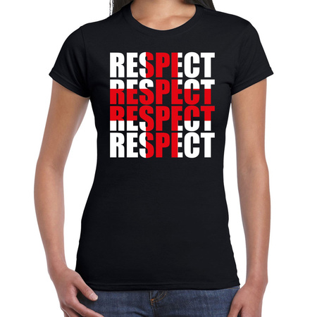 Respect rood kruis t-shirt zwart voor dames