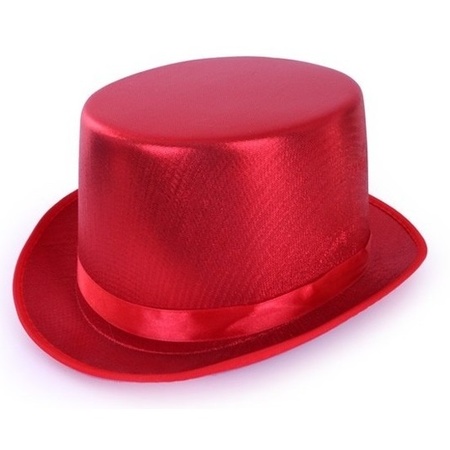 Rode hoge hoed metallic voor volwassenen
