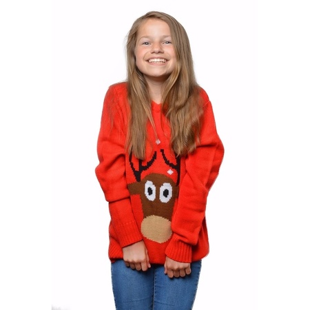 Red Christmas jumper with reindeer for kids