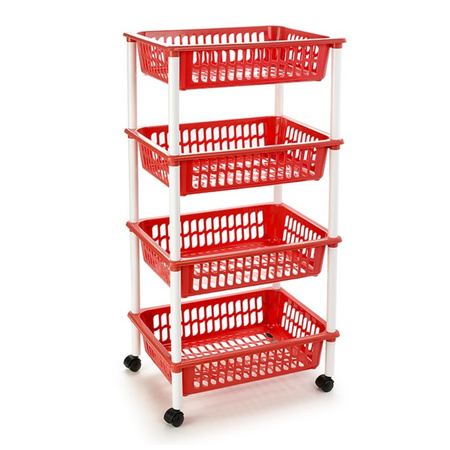Rode opberg trolley/roltafel met 4 manden 85 cm
