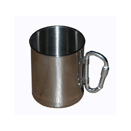 Stainless steel mug with carabiner