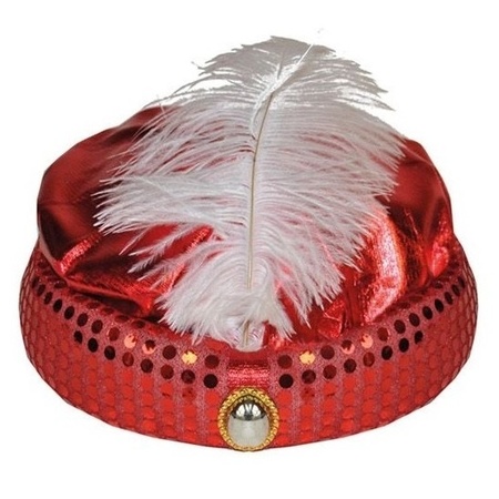 Red sultan hat with sequins and feather