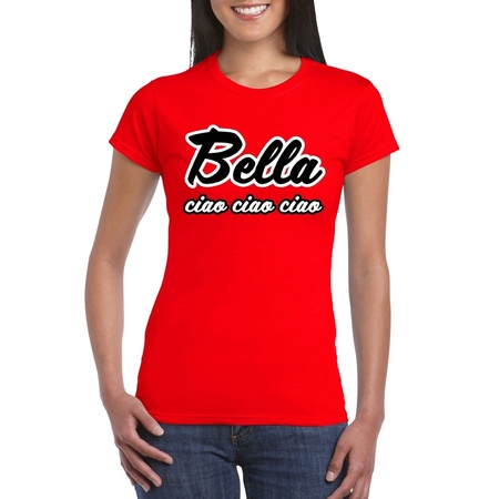 Rood Bella Ciao t-shirt met La Casa de Papel masker dames