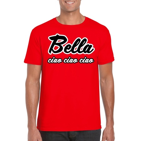 Rood Bella Ciao t-shirt met La Casa de Papel masker heren