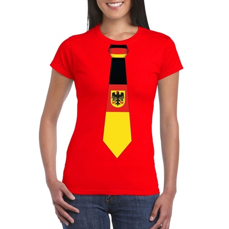 Rood t-shirt met Duitsland vlag stropdas dames
