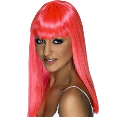 Pink wig with long hair straight fringe
