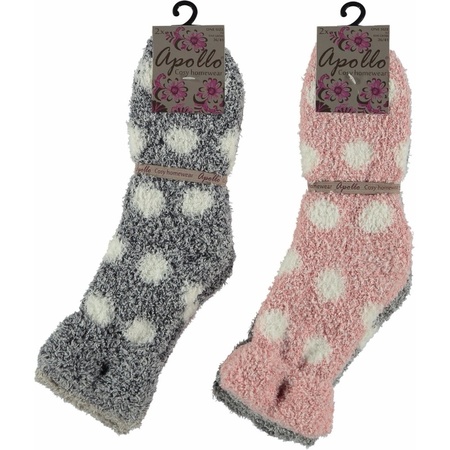 Pink and grey ladies house socks with dots 2 pairs