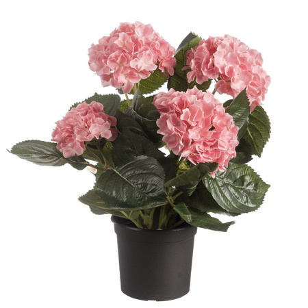 Pink hortensia Hydrangea artificial plant in black plastic pot 44 cm