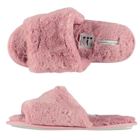 Pink fur slippers for women