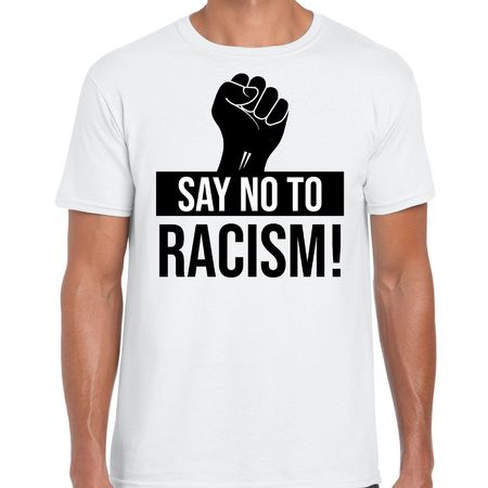 Say no to racism demonstratie / protest t-shirt wit voor heren