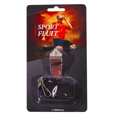 Gebro Referee/Sports whistle - metal - with neck cord