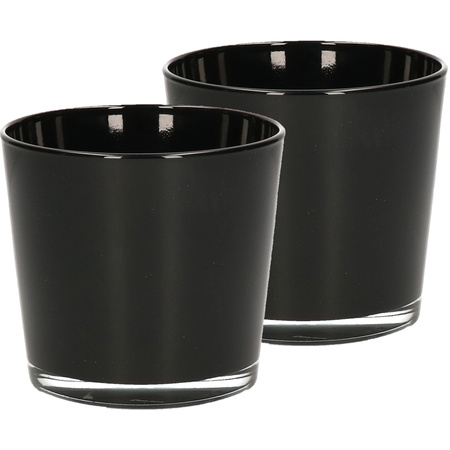 Set of 12x pieces glass tea lights holders black 10 x 9 cm