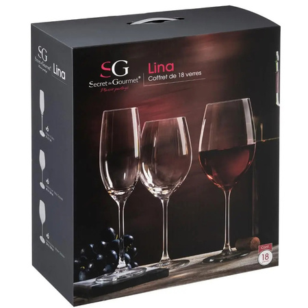 Set van 18x wijnglazen en champagneglazen Lina 210/410/540 ml van glas