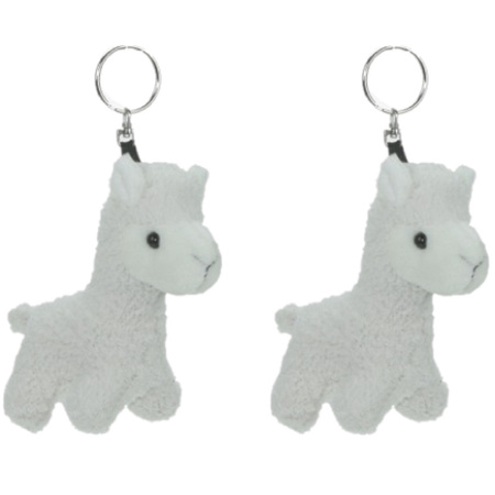 Set van 2x stuks alpaca mini knuffel sleutelhanger 12 cm wit