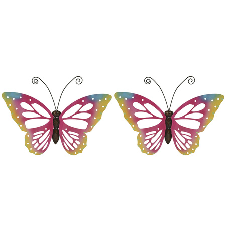 Set van 2x stuks grote roze vlinders/muurvlinders 51 x 38 cm cm tuindecoratie