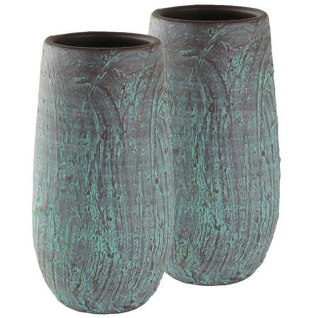 Set van 2x stuks hoge bloempotten/plantenpotten vaas van keramiek antiek brons D17 en H30 cm