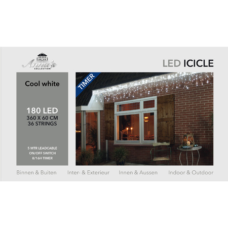 Set van 2x stuks ijspegelverlichting lichtsnoer met 180 lampjes helder wit 360 x 60 cm