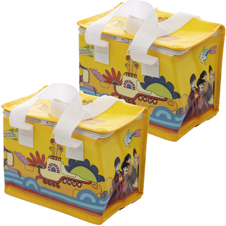 Set van 2x stuks kleine koeltassen voor lunch geel met Yellow Submarine print 16 x 21 x 14 cm 4,7 li