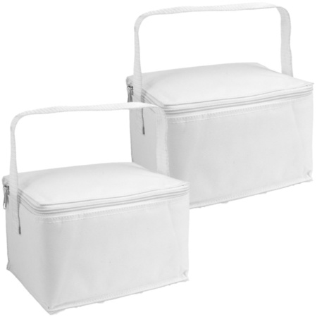 Set van 2x stuks kleine koeltassen voor lunch wit 20 x 14 x 12 cm 3.5 liter