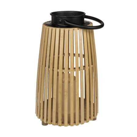 Set van 2x stuks lantaarns/windlichten bamboe met LED kaars 19,5 x 32,5 cm naturel