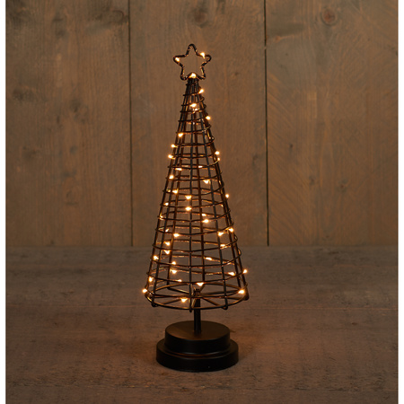 Set van 2x stuks verlichte zwarte 3D lichtboompjes/metalen boompjes/kerstboompjes 45 leds 36 cm