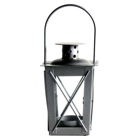 Set van 2x stuks zilveren tuin lantaarn/windlicht van ijzer 7,5 x 7,5 x 11 cm