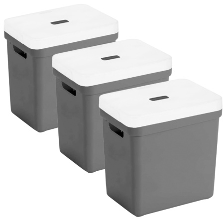 Set van 3x opbergboxen/opbergmanden antraciet van 25 liter kunststof met transparante deksel