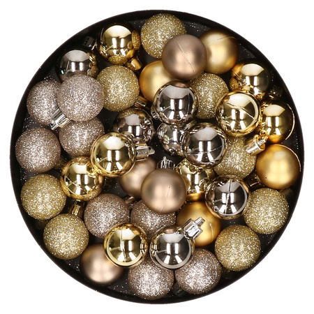 Set of 40x pcs plastic christmas baubles gold and champagne 3 cm