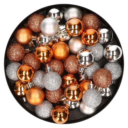 Set van 40x stuks kunststof kerstballen mix zilver en koper 3 cm