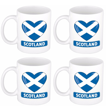 Set van 4x stuks hartje Schotland vlag mokken / bekers 300 ml