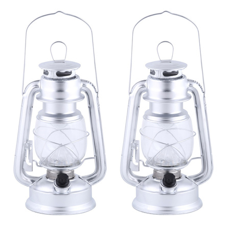 Set of 4x pieces LED lantern/wind light silver on batteries 11,5 x 15 x 24 cm