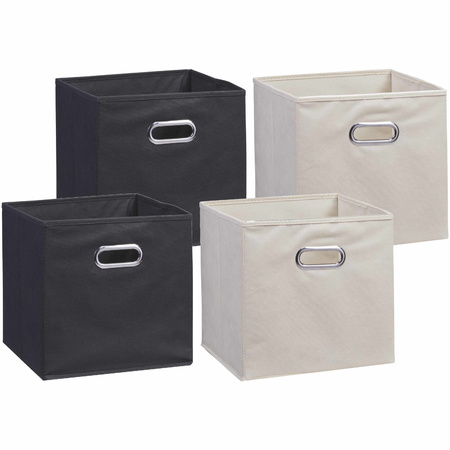 Set of 4x storage buckets 28 x 28 cm black and beige