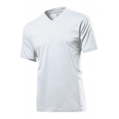 Set van 4x stuks wit basic heren t-shirt v-hals 150 grams katoen, maat: Large