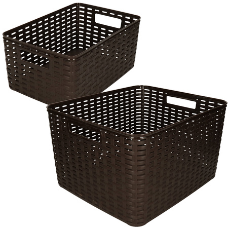 Set of 5x darkbrown plastic storage baskets