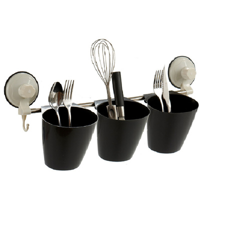 Set of 6 plastic kitchen hanging baskets with suction cup black 53 x 14 x 16 cm
