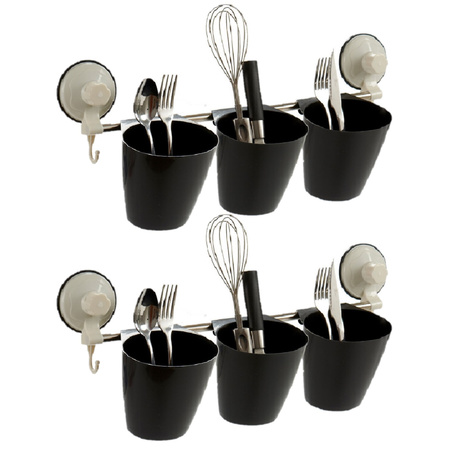 Set of 6 plastic kitchen hanging baskets with suction cup black 53 x 14 x 16 cm