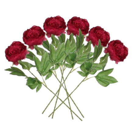 Set van 6x stuks donkerroze pioenroos/rozen kunstbloemen 76 cm