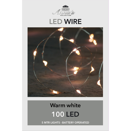 Set van 6x stuks draadverlichting lichtsnoer met 100 lampjes warm wit op batterij 500 cm